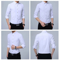 Men's Button-down Shirt Long Sleeve Casual Formal Business Dress Shirts Pocket-less Solid Color Blue White Tops Korean Slim Fit
