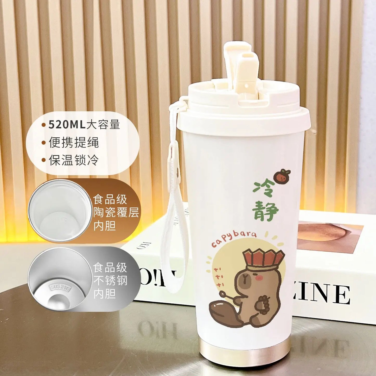 Cartoon Capybara Insulated Stainless Steel Mug High Quality Coffee Cup kapibara Portable Water Cup Vehicle-mounted Bottle