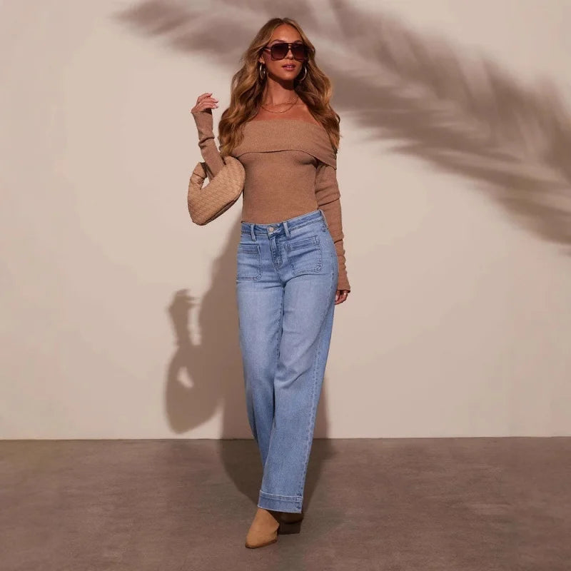 Women's New Europe and the United States High-Waisted Jeans Women's 2025 Spring Thin Wide-Leg Retro Temperament Straight Pants