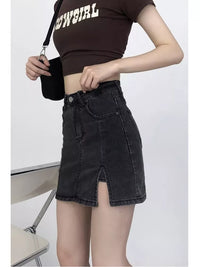 Feynzz Small Split Denim Skirt Women's Summer Elastic Slim Fit High Waist A-line Hot Girl Bag Hip Skirt