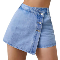 Women's Denim Shorts High Waisted Asymmetric Button Detailing Ideal for Trendy Summer Outfits Casual Occasions