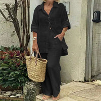Summer Cotton Linen Casual Home 2 Piece Set For Women 2025 Fashion White Long Sleeve Shirt And Shorts Two Piece Sets Tracksuit