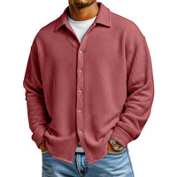 Men Casual Button Down Shirt Long Sleeve Collar Shirt Waffle Texture Loose Fit Fashion Men Top Trendy Outfit Daily Wear