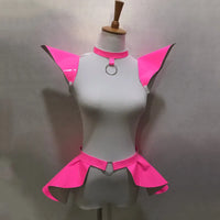 Fluorescence Yellow Laser Flying Shoulder Pads Skirt Women Performance Jazz Dance Clothing Bar Nightclub DJ Gogo Dancer Costume