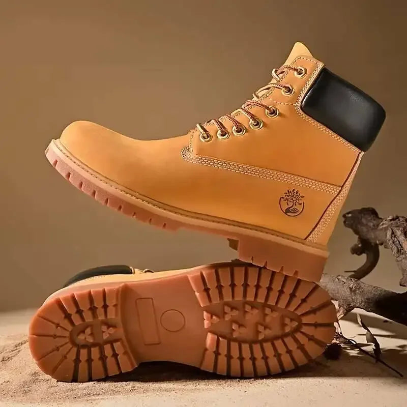 Boots Men High Top Boots Men's Leather Shoes Winter Fashion Plush Warm Shoes