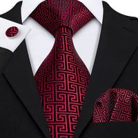 Barry.Wang Plaid Silk Men Tie Hanky Cufflinks Set Checked Jacquard Necktie for Male Formal Casual Wedding Business Party Events