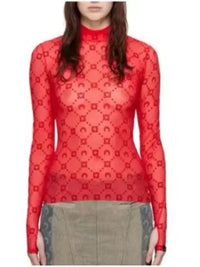 Spring Fashion and Sexy Perspective Women's Pullover Mesh T-Shirt New Semi High Neck Long Sleeved Slim Fit Elastic Women T-Shirt