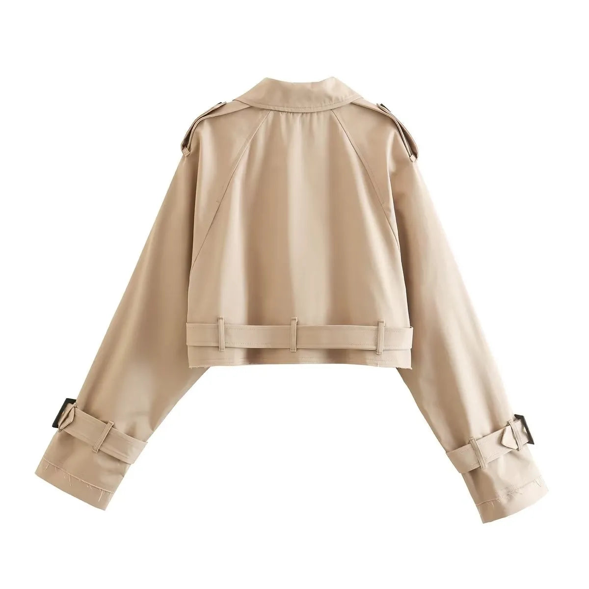 Khaki Cropped Trench Women Long Sleeves Cropped Design Jacket Chic Lady High Street Casual Loose Coats Top Female 2023 New