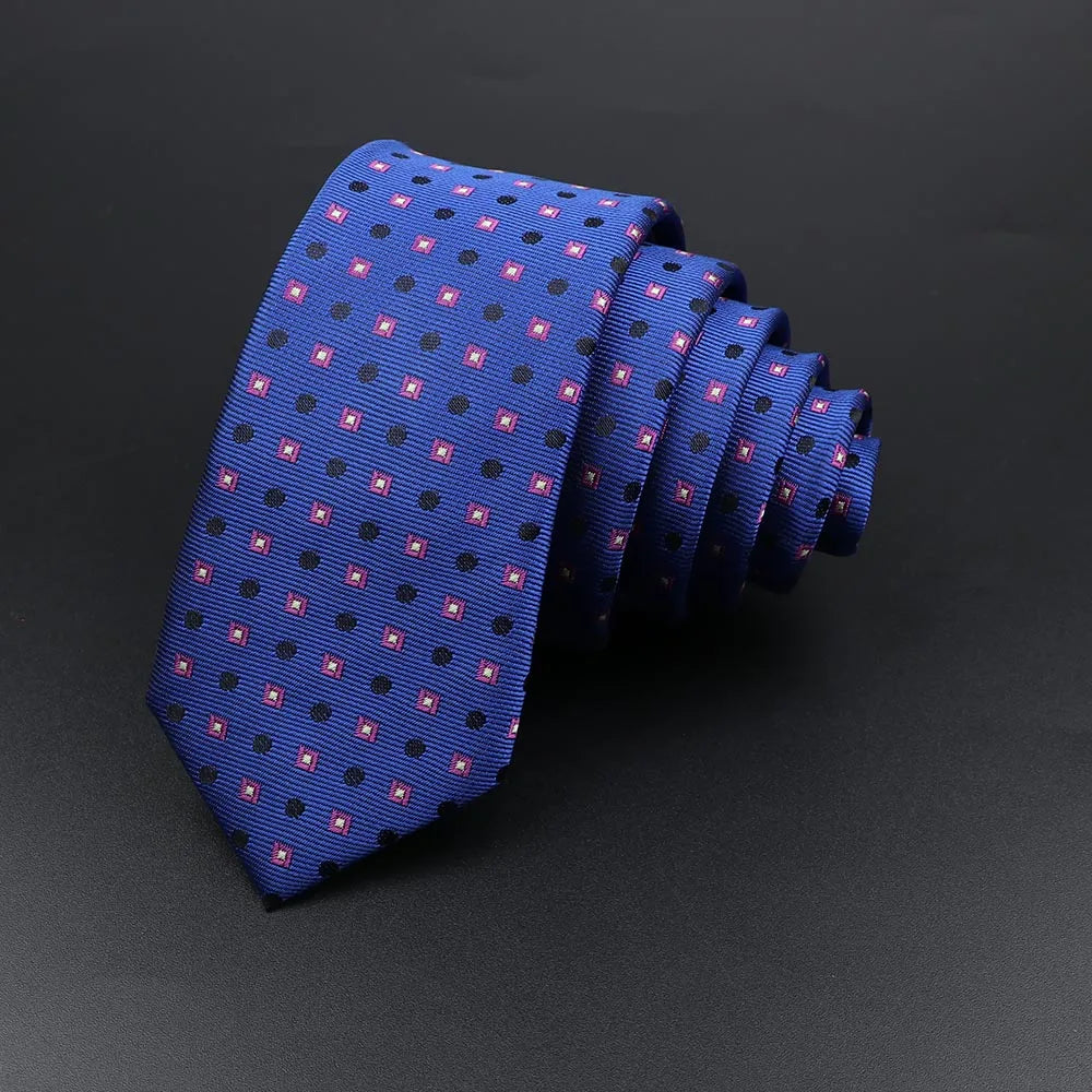 Men's Classic Skinny Stripe Necktie Red Navy Blue Ties Jacquard Woven Solid Plaid Dots Tie Daily Wear Cravat Wedding Party Gift