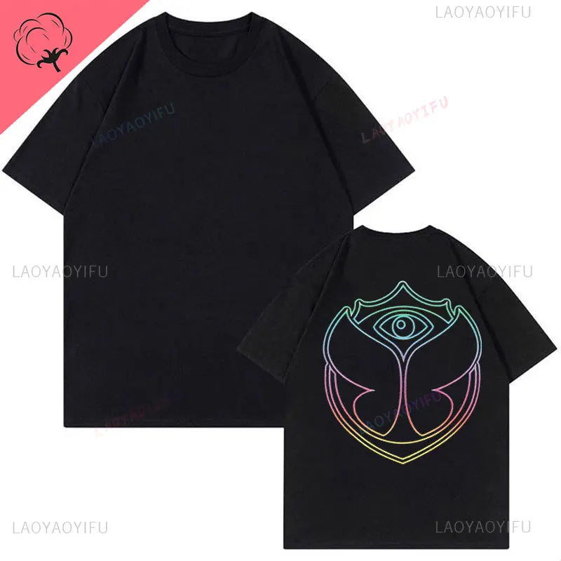 2025 Tomorrowlands Music EDC Electric Syllabic Wear Around The Disco Clothes Pure Cotton Man Women T-shirt Round Collar Tops