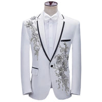 New Men Luxury Patchwork Suit Single Button Flower Jacket Fashion Singer Host Pianist Stage Performance Blazers Coats