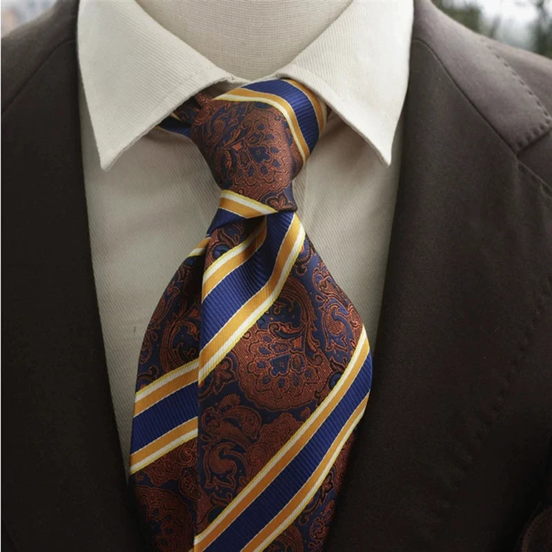 New Trendy Navy Brown Neckties For Men 7cm Formal Business Silk Neck Tie Shirt Suit Cravat Tuxedo Wedding Party Daily Wear Gifts