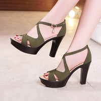 Small Size 32-43 Block High Heels Gladiator Sandals Women Shoes Suede 2023 Summer Sexy Platform Shoes for Office Dance Model