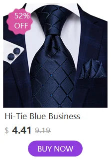 Hi-Tie Blue Business Solid 100% Silk Men's Tie NeckTie 8.5cm Ties for Men Formal Luxury Wedding High Quality Gravata