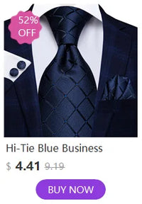 Hi-Tie Blue Business Solid 100% Silk Men's Tie NeckTie 8.5cm Ties for Men Formal Luxury Wedding High Quality Gravata