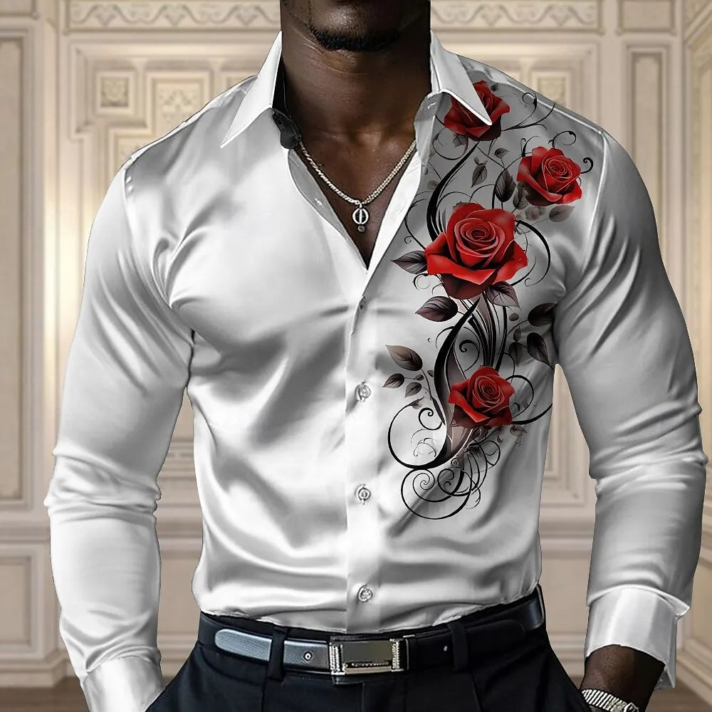 Men's high-end rose shirt, casual and comfortable button long-sleeved shirt, fashionable four-season shirt, plus-size design shi