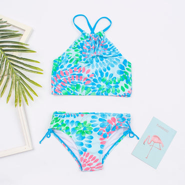 Children Girls Bikini Set 2023 Falbala Two-Pieces Swimming Suit Summer Halter Kids Girl Swimwear Swimsuit Bandage Bathing Suit