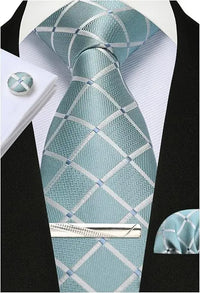 100% Silk Ties for Men Plaid & Checks Tie Clip Handkerchief Woven Classic Men's Necktie Pocket Square Set Formal Wedding Ties