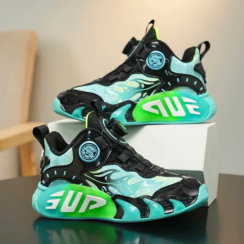 A pair of children's four-season leather basketball shoes, soft and comfortable multi-color sneakers, sizes 31-40，KT-NB-2507