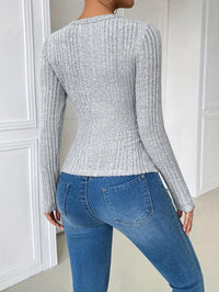 Women's ribbed plush texture slim fit half zipper decoration long sleeved solid color knitted top
