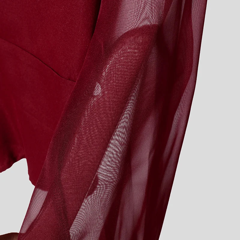 INCERUN Men Shirt Mesh Patchwork V Neck Long Sleeve Transparent Sexy Casual Male Shirts Streetwear Fashion Party Camisas 2025