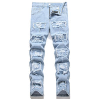 Holes Men Jeans Ankle Length Pants Denim Skinny Ripped Solid Vintage Wash Distressed Slim Fit Pockets 2024 High Street