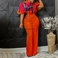 Christmas Two Piece Set Tops Pants African Dresses For Women Plus Size Summer Clothing Dashiki Robe Femme Party African Clothes