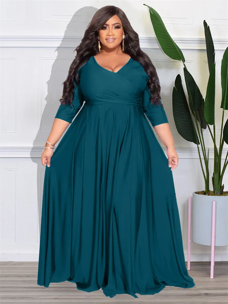 Wmstar Plus Size Party Dresses for Women Fall Clothes  V Neck Bandage Big Hem Elegant Party Maxi Dress Wholesale Dropshipping
