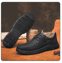 CLOHOO Men's Handmade Thick Rubber Bottom Breathable Casual Leather Shoes Classic Sewn Loafers Comfortable Leisure Footwear