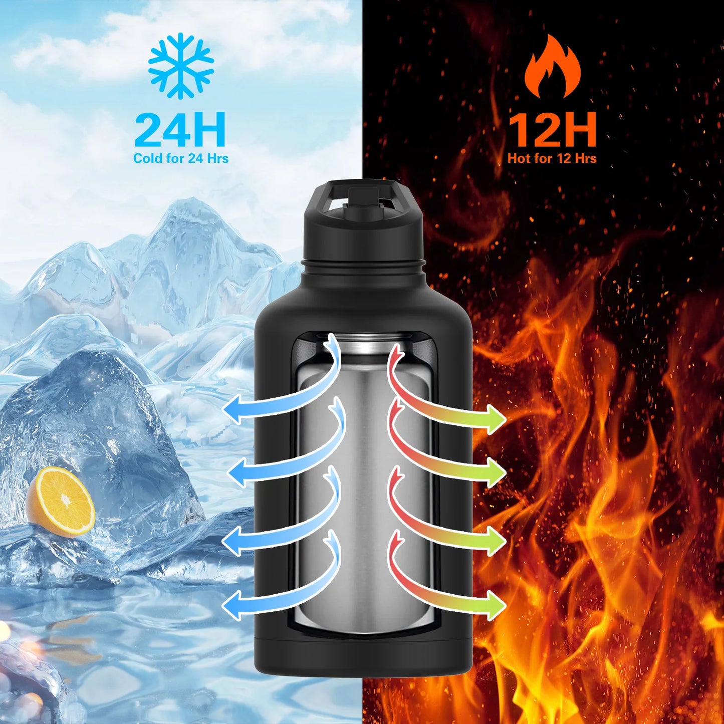 WATERSY 15oz/32oz Stainless Steel Thermal Mug with Handle, Large Capacity Insulated Tumbler Cup, Vacuum Flask Water Bottle