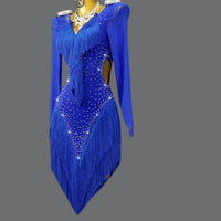 Sexy 2023 Blue Latin Dance Competition Costume Ball Practice Wear Line Suit Short Skirt