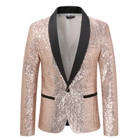 Shiny Sequin Men's Suit Jacket, Stage Performance Coat, White Silver Blue Red Purple Blazers V-neck Single Button S M L XL XXL
