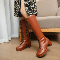 Woman Lovely Sweet Lace Up Purple Pink White Fashion Women's High Knee Boots Winter Shoes Lolita Shoes Girls Boots