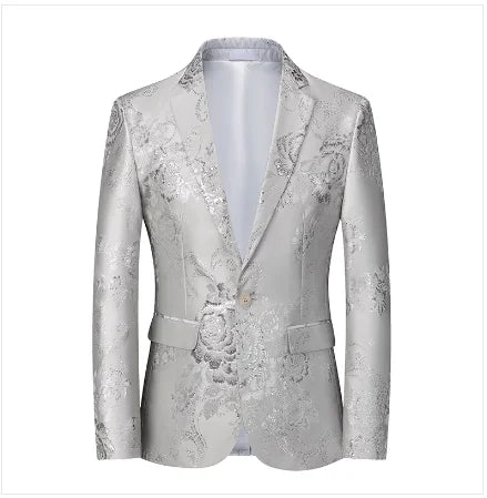 New Men Fashion Flower Suit Luxury Jacquard Jacket Homme Wedding Ball Party Single Button Blazer Singer Stage Performance Coat