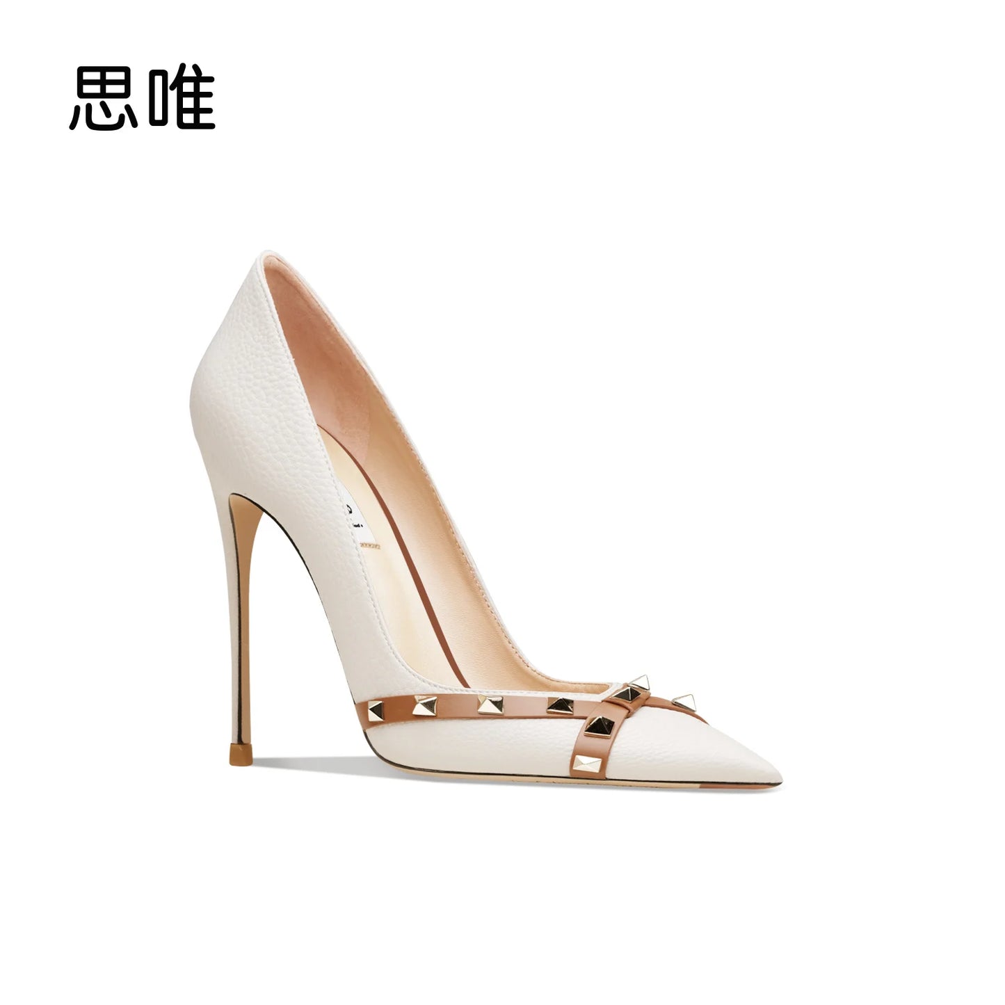 Designer Woman Shoes Pumps Pointed Toe Genuine Leather Rivet Shoes Sexy Classics High Heels Elegant Women Shoes Singles Shoes