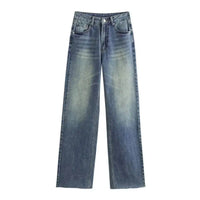 Wide-Leg High-Waisted Jeans Women's Classic Everything With Five Pockets Washed Soft Comfortable Ultra-Long Jeans6045022