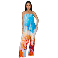 CM.YAYA Beach Holiday Print Women's Set Strapless High Low Blouse Top and Pants Suit 2025 Street Summer Two 2 Piece Sets Outfit