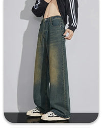 New Bent knife jeans for men American retro washed distressed wide leg pants Four Seasons loose straight leg feelin Street jeans