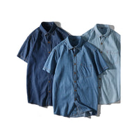 Mens Shirts Summer Men's Fashion Business Trend Cotton Denim Short-sleeved Shirt with All Cotton Solid Color Casual Thin Shirt