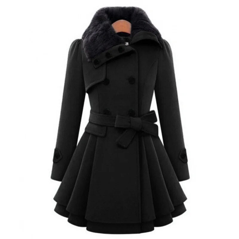 New Women 's Woolen Jacket Fashion Women 's Wear Slim Fit Long Double-Breasted Woolen Coat Women 's Windbreaker