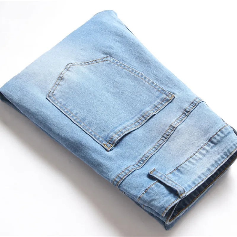 Men Holes Stretch Skinny Beggar Jeans Pants Spring Street Ripped Distressed Male Pencil Denim Pants