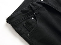 Punk Street Style Ripped Skinny Jeans Men Vintage Wash Solid Denim Trouser Mens Casual Slim Fit Pencil Denim Holes Pants 2024