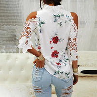 Sexy Hollow Out Printed Women Blouses V-Neck Elegant Short Sleeve Lace Shirts Summer Female Strapless Blouse Casual Tops 19361