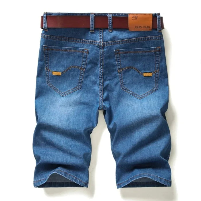 New Summer Men's Denim Shorts Fashion Solid Color Casual Loose Multi-pocket Straight Five-minute Pants Elastic Knee Denim jorts