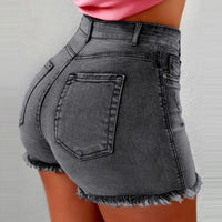 Women's Denim Shorts 2023 New Summer Lady Clothing High Waist Jeans Shorts Fringe Frayed Ripped Casual Hot Shorts With Pockets