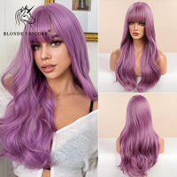 Blonde Unicorn Synthetic Long Wavy Wig Ombre Purple to Blue for Woman Cosplay Halloween Wigs Heat Resistant Fiber Bangs Hair