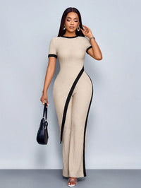 Women's Summer Asymmetric Hem Short-Sleeve T-Shirt and Flared Pants 2-Piece Set