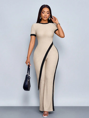 Women's Summer Asymmetric Hem Short-Sleeve T-Shirt and Flared Pants 2-Piece Set