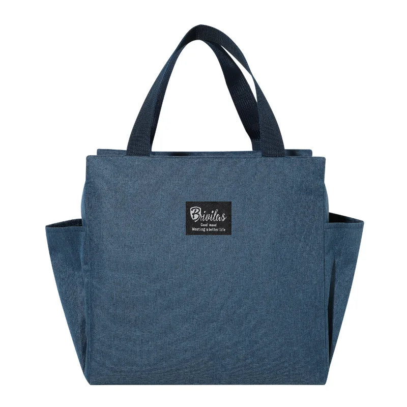 1PC Insulated Lunch Bag With 2 Side Pockets Large Capacity Thermal Lunch Box Bag To School Picnic Work Insulated Freezer Bag