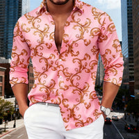 16 colors men's luxury baroque gold pattern long-sleeved shirt fashionable retro print comfortable non-iron large size top